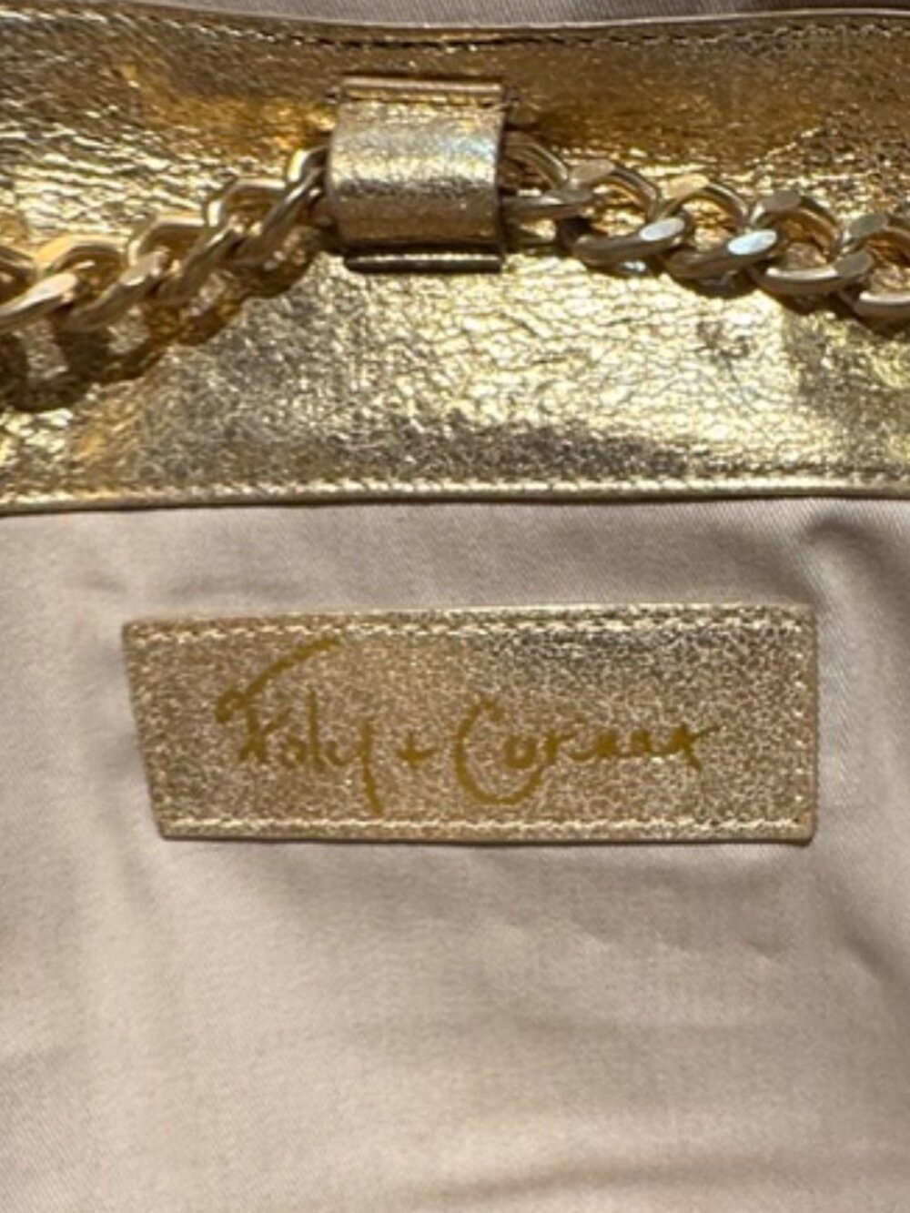 Foley + Corinna Gold Metallic Leather Chain Clutch — Statement Evening Bag - Picture 6 of 8